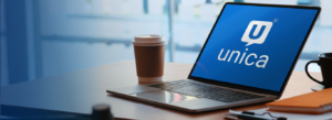 Laptop with Unica logo